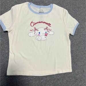 Sanrio Cinnamoroll Cream and Blue Short Sleeve Crop Tee
